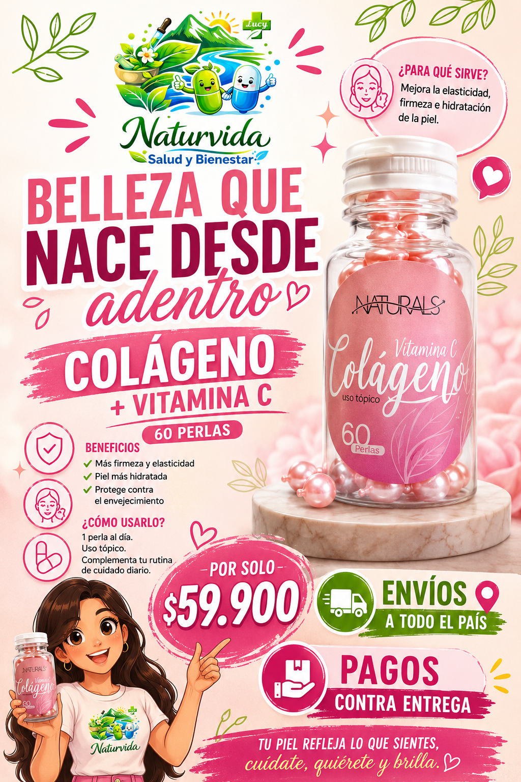 Perlas de Colágeno + Vitamina C | Apoyo para la piel, cabello y uñas