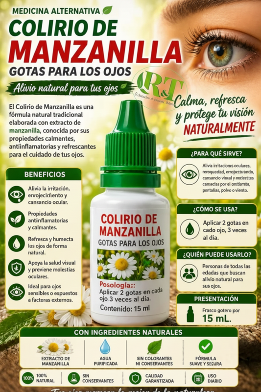 Colirio de Manzanilla – Gotas para el Cuidado y Frescura de los Ojos 15 mL