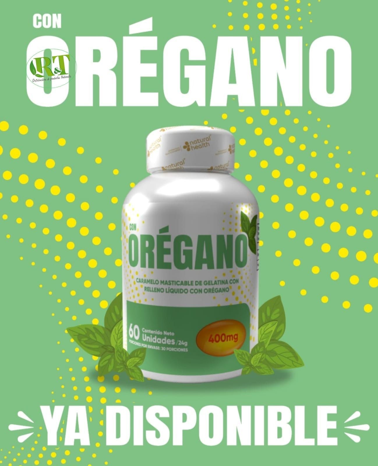 🌿 Caramelos Masticables con Orégano 400 mg – 60 Unidades